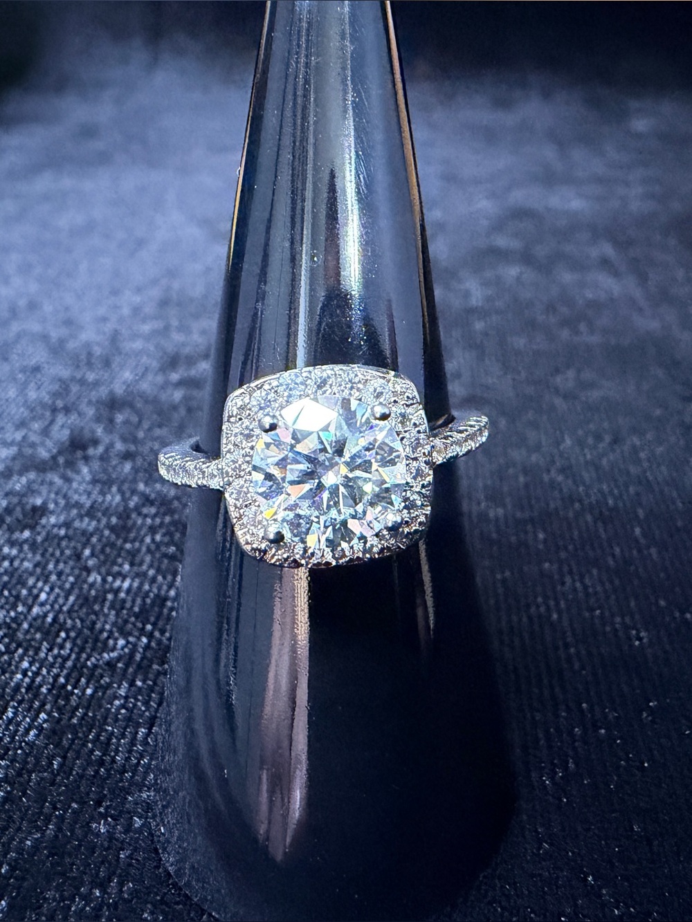 2ct GRA Round White Moissanite Halo Pavé Engagement Ring 14k White Gold Size 7